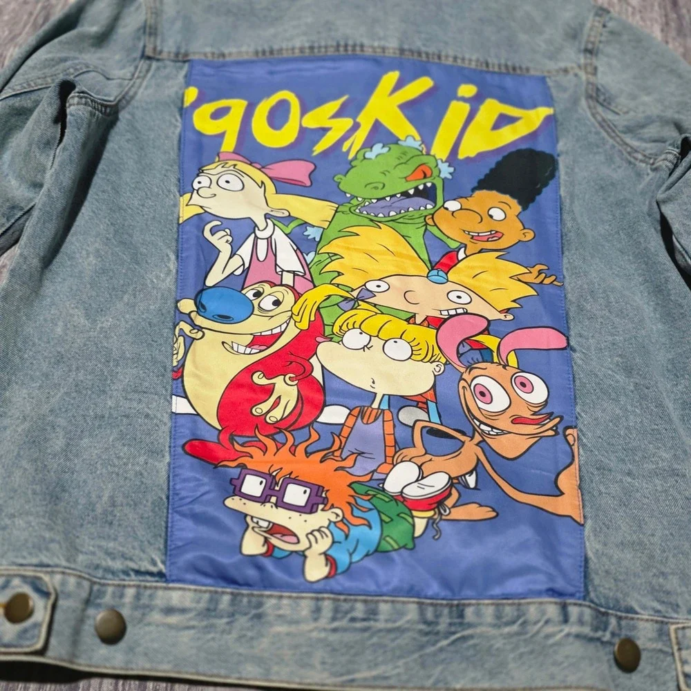 Nickelodeon 90s Kid Denim Jacket‎ Rugrats All Grown Up Cartoon Graphic Print Med